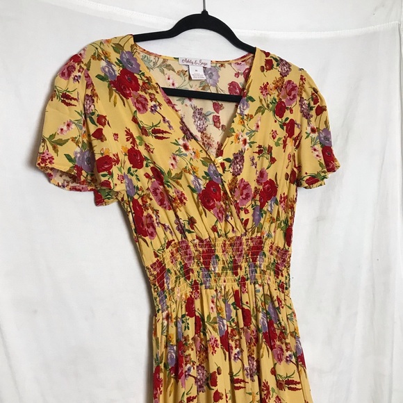 VTG Ashley & Sage Yellow Floral Print Viscose Flutter Sleeves Maxi Dress Sz M - Picture 6 of 12
